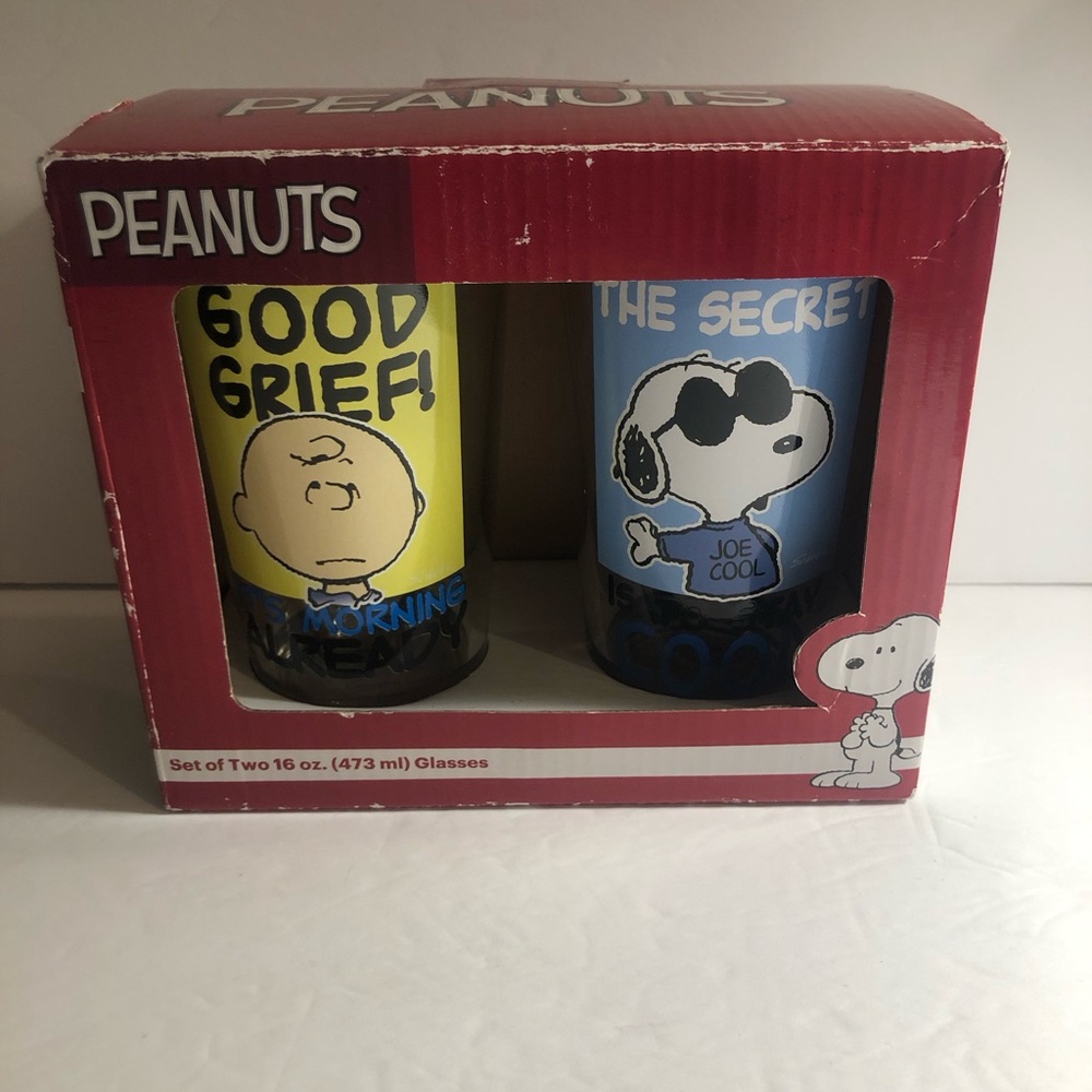 Peanuts Glasses Set Of 2 In Box Snoopy and Charlie Brown